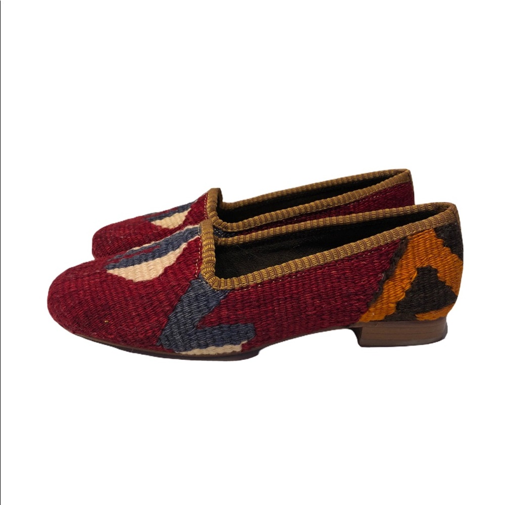 Kilim Loafer Turkish Wool Artsy Shoes Burgundy  EUR 37 US 7 Classy Art To Wear